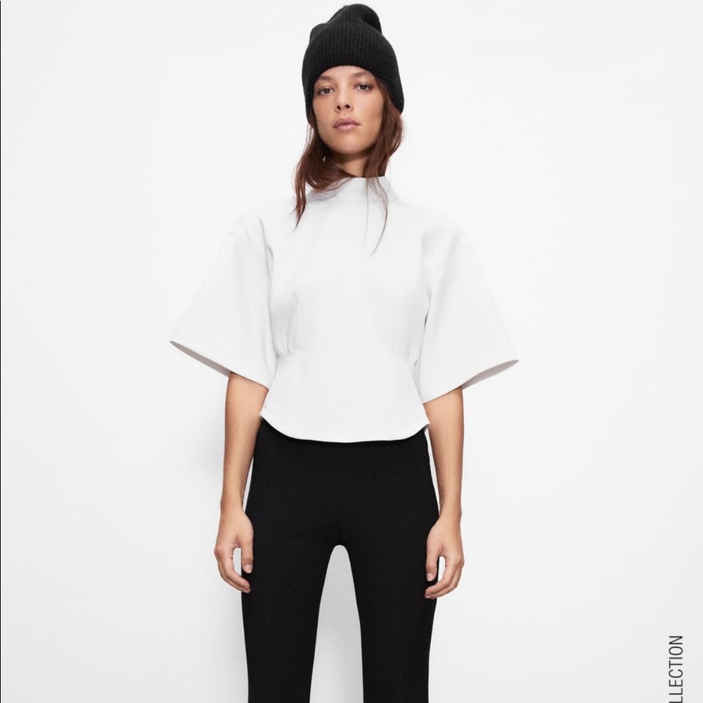 Zara Neoprene Effect Top white Small NWT